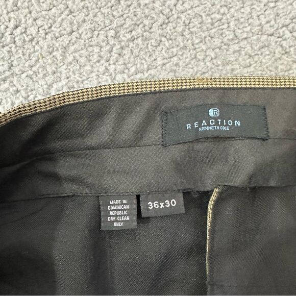 Reaction Kenneth Cole Dress Pants Men 36x30 Tan Houndstooth Pleated Slacks - Picture 3 of 10